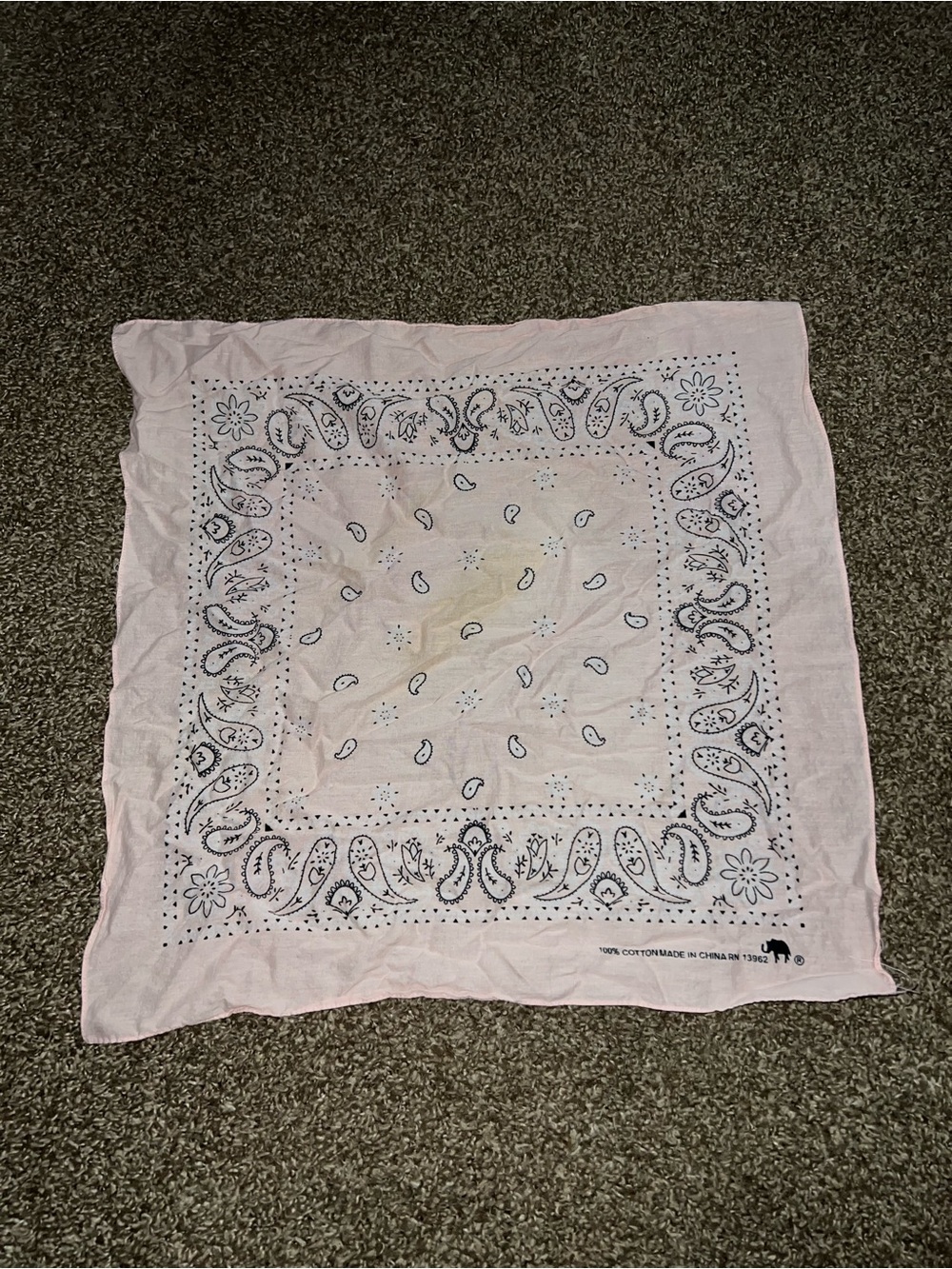 Elephant Vintage OG Shy Pink White Black Paisley Bandana Scarf